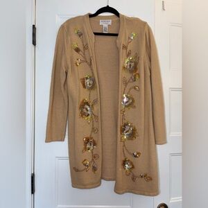 VINTAGE Victor Costa Tan Sequin Long open cardigan / Knitwear, large